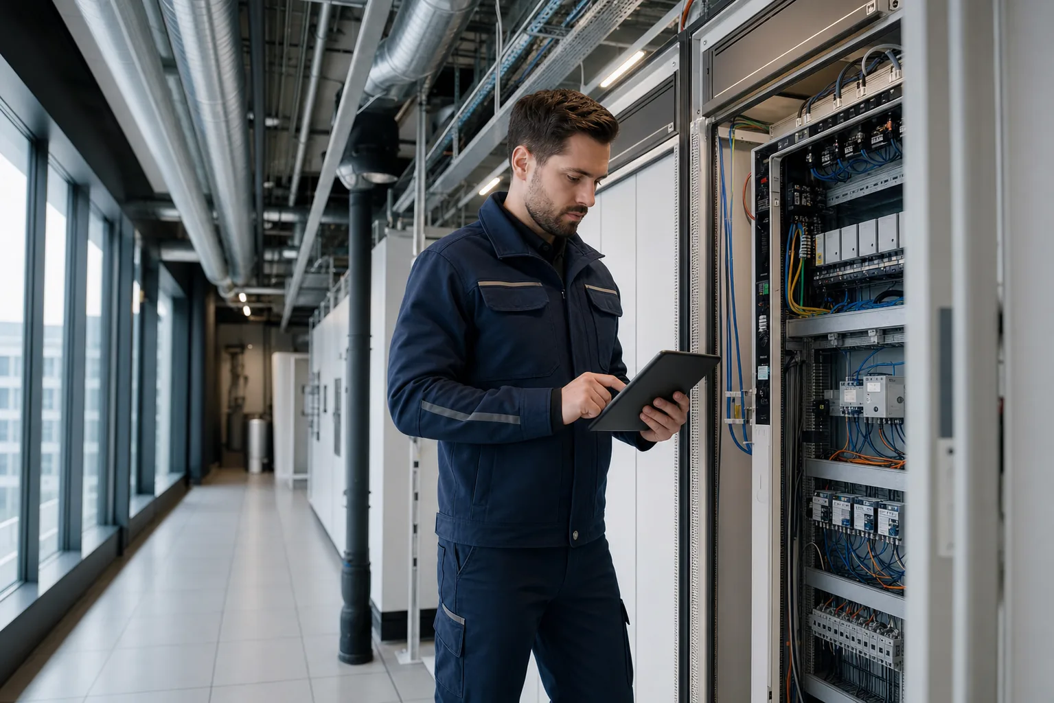 Technisch specialist inspecteert een moderne installatie
